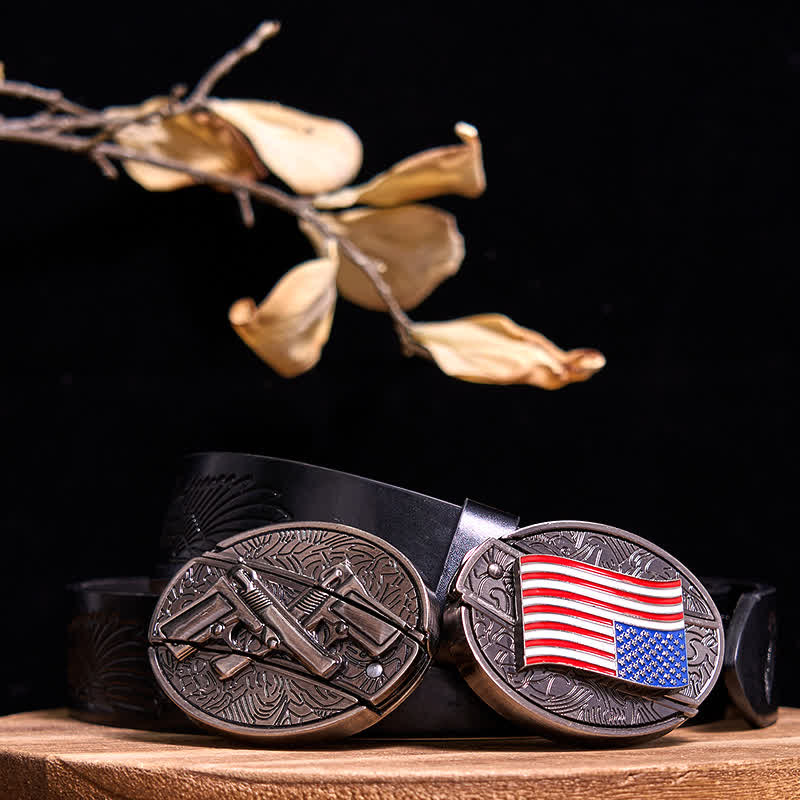 Double Pistols & USA Flag DIY Hidden Knife Buckle Bundle Set  - Bundle Set - Black Embossed Eagle Belt - 42 - image 5