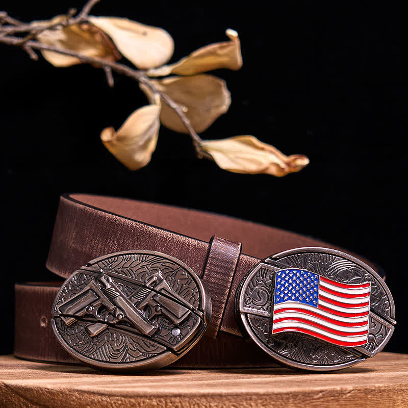 Double Pistols & USA Flag DIY Hidden Knife Buckle Bundle Set  - Bundle Set - Brown Distressed Belt - 42 - image 8
