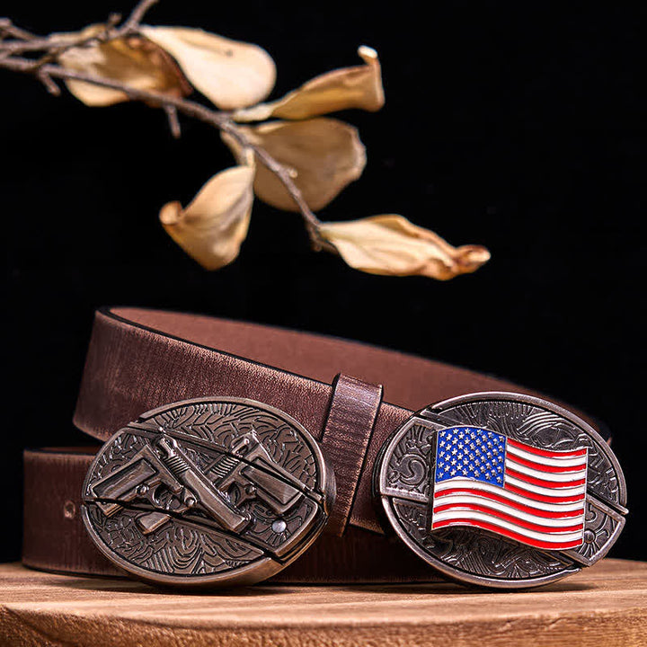 Double Pistols & USA Flag DIY Hidden Knife Buckle Bundle Set  - Bundle Set - Brown Distressed Belt - 42 - image 8