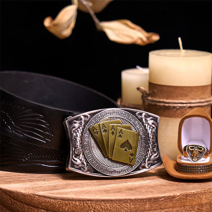 Functional DIY Hidden Knife Belt Buckle Retro Bull Ring Bundle Set  - Gold Poker - Black Embossed Eagle Belt - 42 - image 53