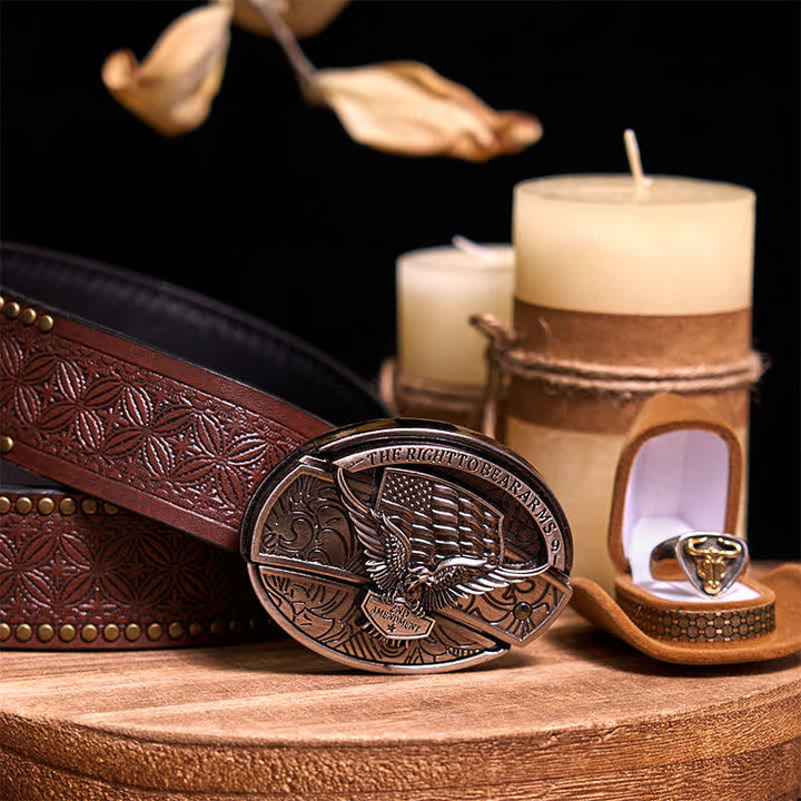 Functional DIY Hidden Knife Belt Buckle Retro Bull Ring Bundle Set  - Eagle - Brown Rivet Belt - 42 - image 26