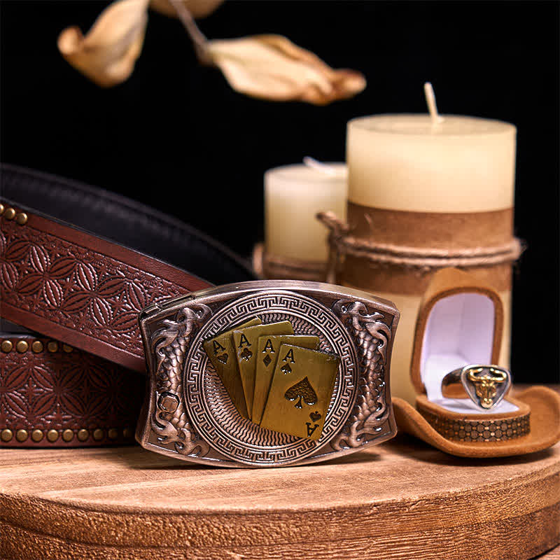 Functional DIY Hidden Knife Belt Buckle Retro Bull Ring Bundle Set  - Gold Poker - Brown Rivet Belt - 42 - image 55