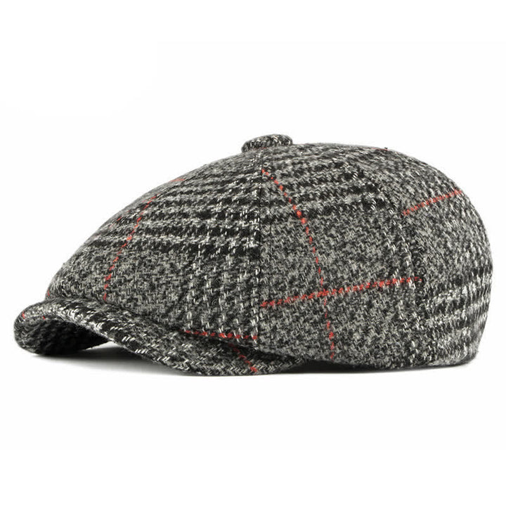 Casual Classic Plaid Octagon Cap Beret Hat - Gray - Adjustable (21 5/8"-23 5/8") - image 11
