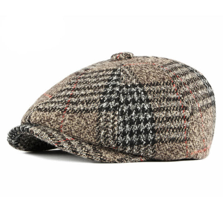 Casual Classic Plaid Octagon Cap Beret Hat - Khaki - Adjustable (21 5/8"-23 5/8") - image 7