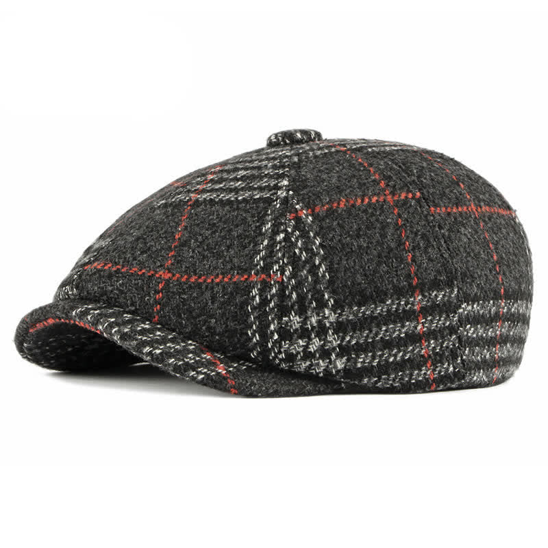 Casual Classic Plaid Octagon Cap Beret Hat - Black - Adjustable (21 5/8"-23 5/8") - image 0