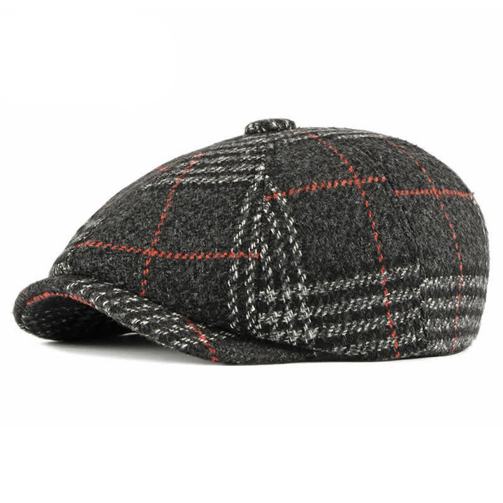 Casual Classic Plaid Octagon Cap Beret Hat - Black - Adjustable (21 5/8"-23 5/8") - image 0