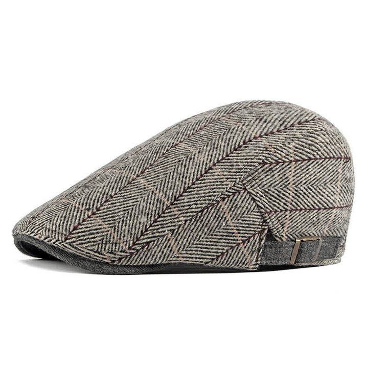 Vintage Herringbone Gatsby Flat Cotton Beret Hat - Gray - Adjustable (21 5/8"-23 5/8") - image 8