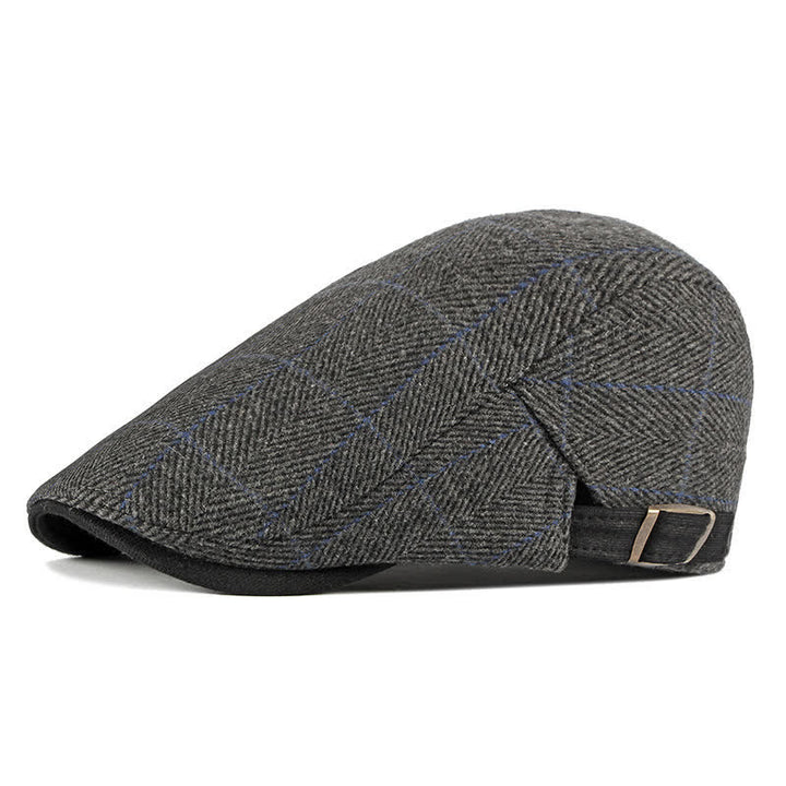 Vintage Herringbone Gatsby Flat Cotton Beret Hat - Black - Adjustable (21 5/8"-23 5/8") - image 6