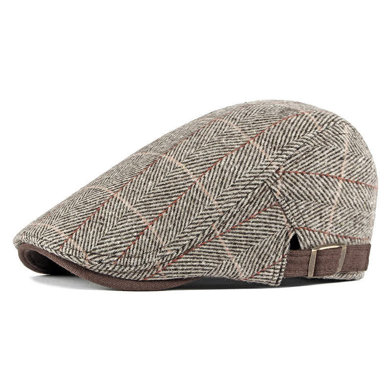 Vintage Herringbone Gatsby Flat Cotton Beret Hat - Light Coffee - Adjustable (21 5/8"-23 5/8") - image 0