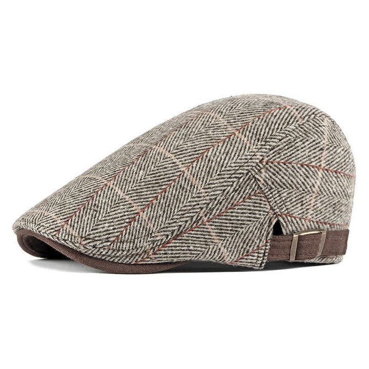 Vintage Herringbone Gatsby Flat Cotton Beret Hat - Light Coffee - Adjustable (21 5/8"-23 5/8") - image 0