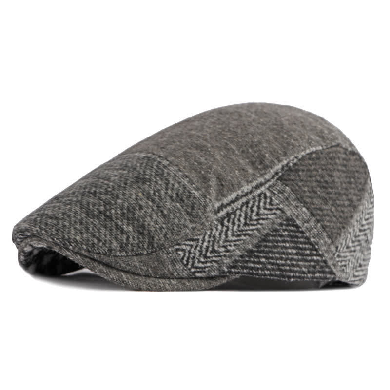 Patchwork Stitching Herringbone Tweed Beret Hat - Gray - Adjustable (21 5/8"-23 1/4") - image 5