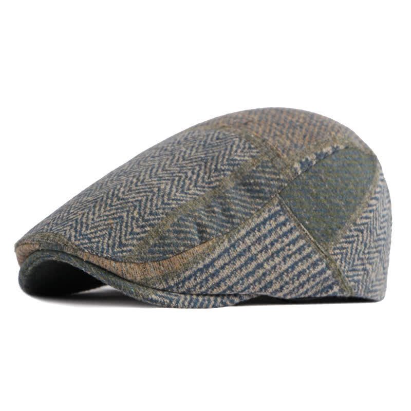 Patchwork Stitching Herringbone Tweed Beret Hat - Light Green - Adjustable (21 5/8"-23 1/4") - image 13