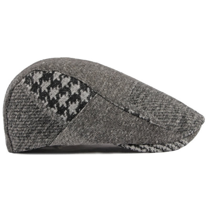 Patchwork Stitching Herringbone Tweed Beret Hat - image 6