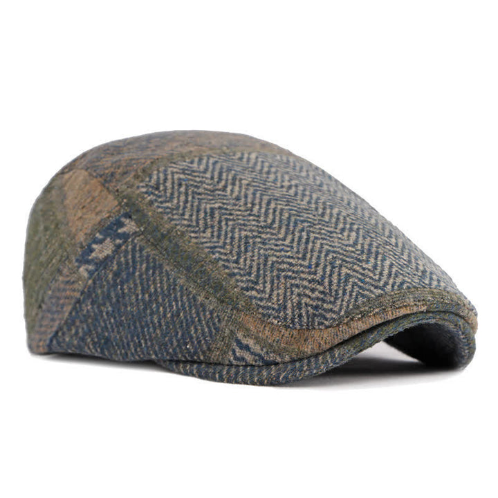 Patchwork Stitching Herringbone Tweed Beret Hat - image 15