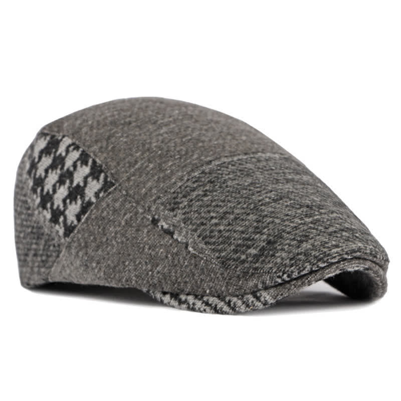 Patchwork Stitching Herringbone Tweed Beret Hat - image 7