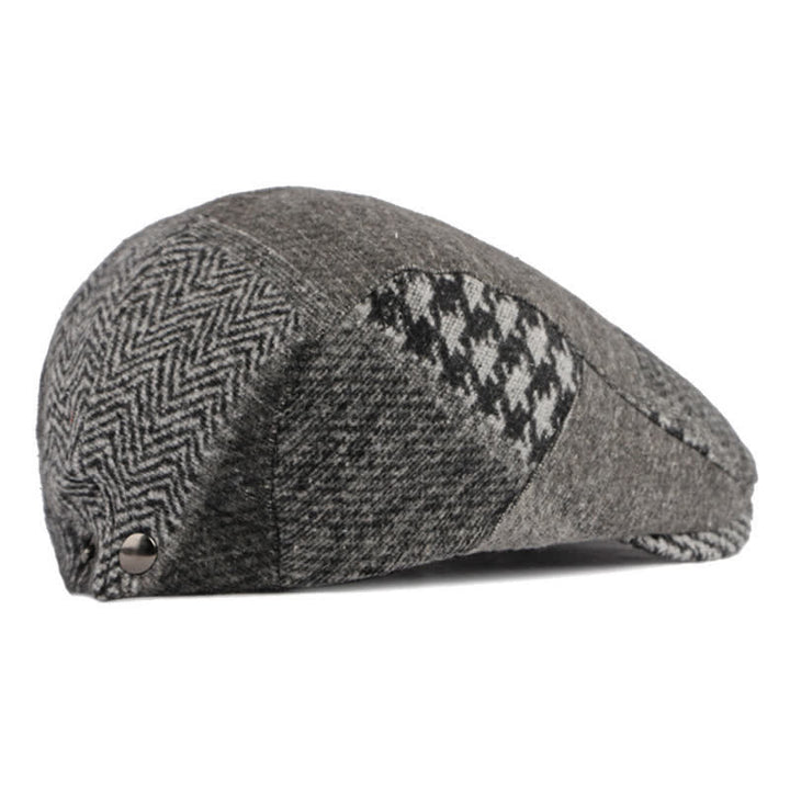 Patchwork Stitching Herringbone Tweed Beret Hat - image 9