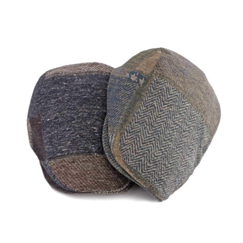 Patchwork Stitching Herringbone Tweed Beret Hat - image 3