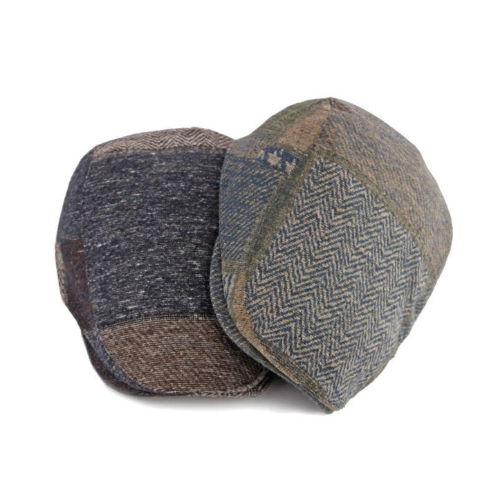 Patchwork Stitching Herringbone Tweed Beret Hat - image 3