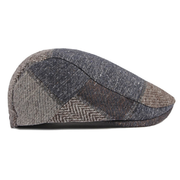 Patchwork Stitching Herringbone Tweed Beret Hat - image 2