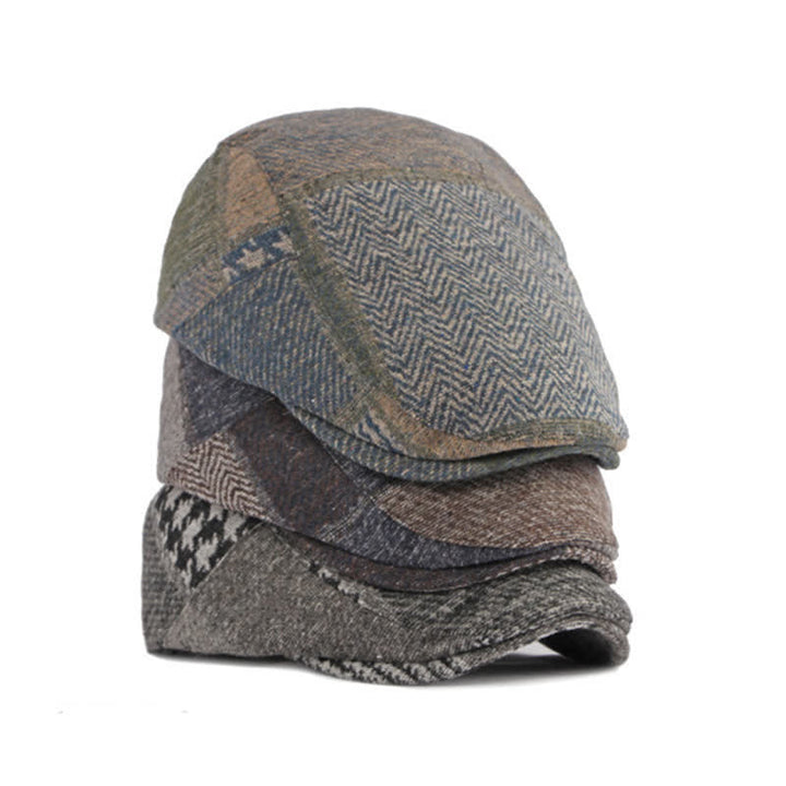 Patchwork Stitching Herringbone Tweed Beret Hat - image 4