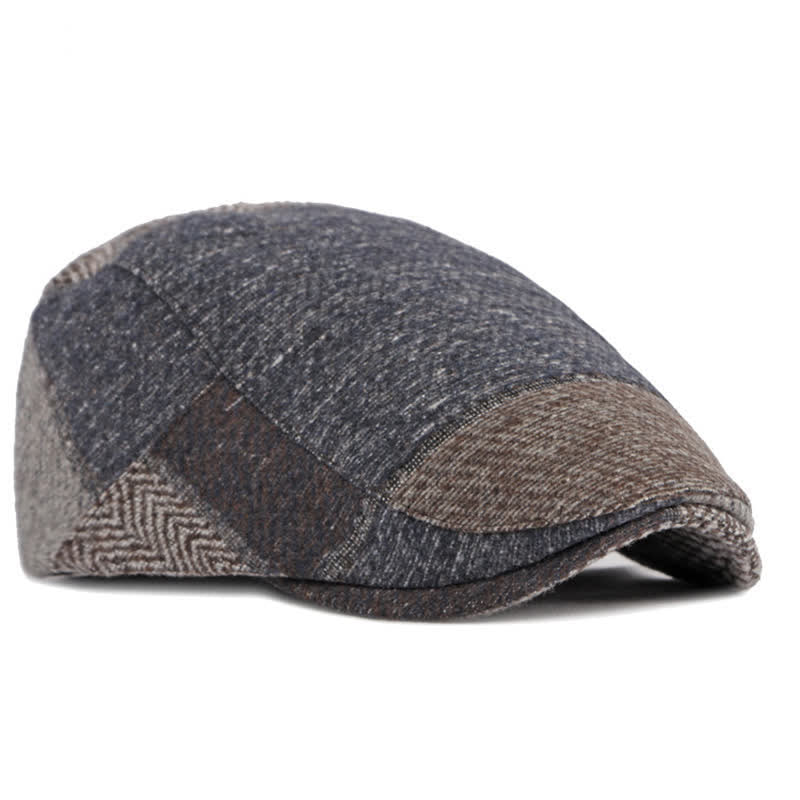 Patchwork Stitching Herringbone Tweed Beret Hat - image 1