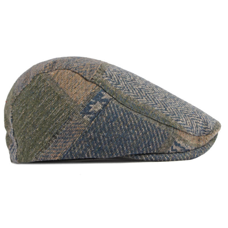 Patchwork Stitching Herringbone Tweed Beret Hat - image 16