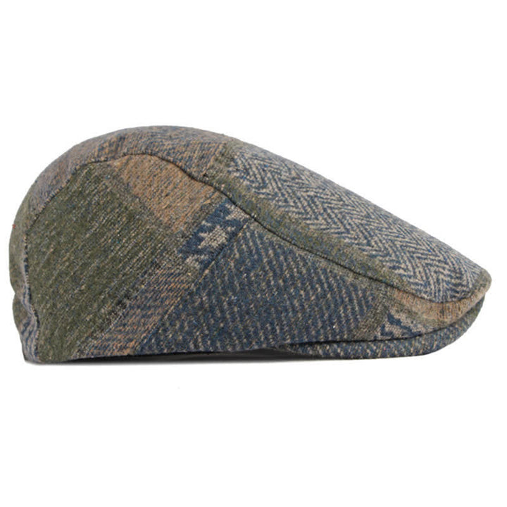 Patchwork Stitching Herringbone Tweed Beret Hat - image 16
