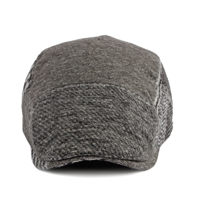Patchwork Stitching Herringbone Tweed Beret Hat - image 8