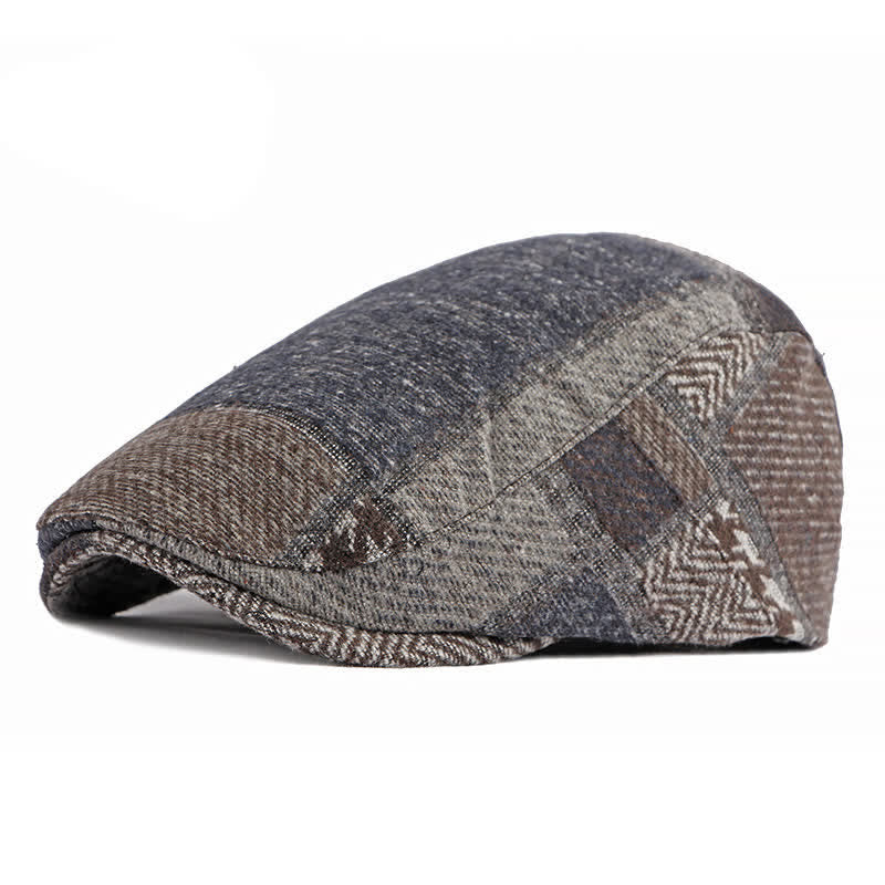 Patchwork Stitching Herringbone Tweed Beret Hat - Navy - Adjustable (21 5/8"-23 1/4") - image 0