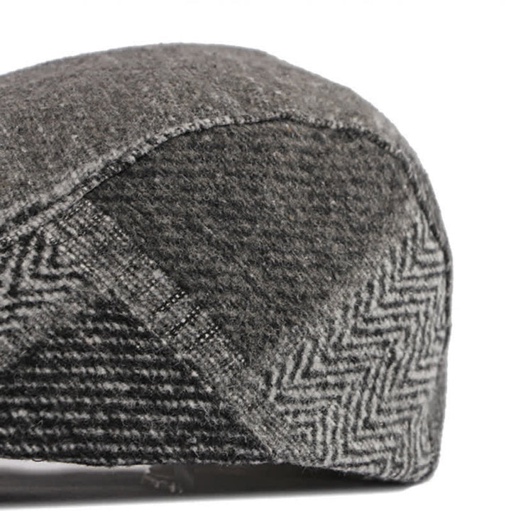 Patchwork Stitching Herringbone Tweed Beret Hat - image 12