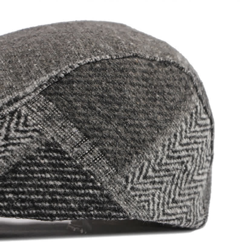 Patchwork Stitching Herringbone Tweed Beret Hat - image 12