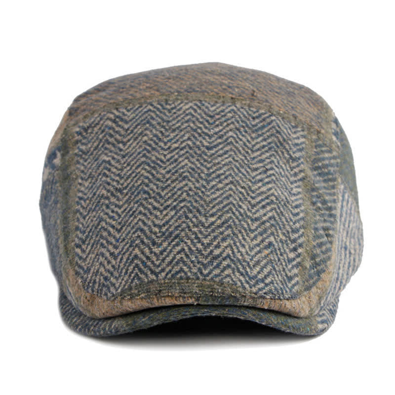 Patchwork Stitching Herringbone Tweed Beret Hat - image 14