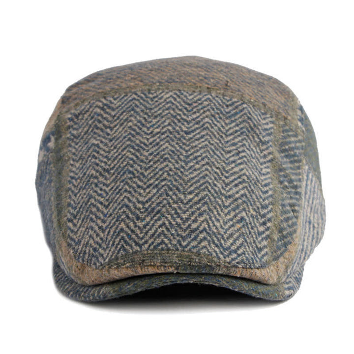 Patchwork Stitching Herringbone Tweed Beret Hat - image 14