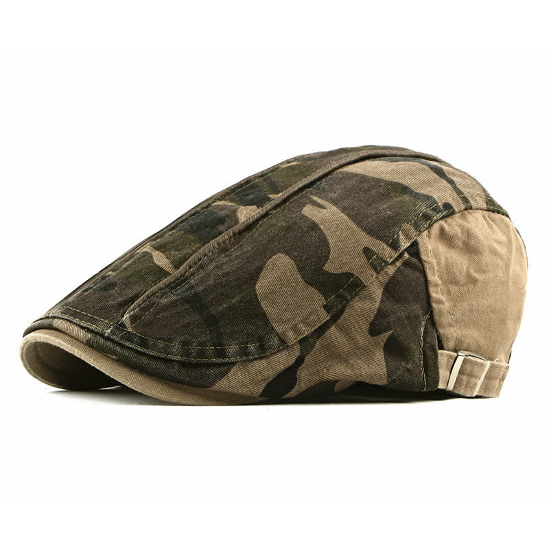 Cool Camouflage Style Cotton Beret Hat - Khaki - Adjustable (21 5/8"-24") - image 0