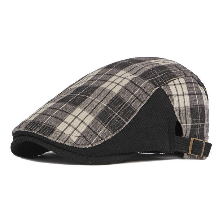 Plaid Corduroy Cotton Duckbill Visor Beret Hat - Black - Adjustable (21 5/8"-23 5/8") - image 0