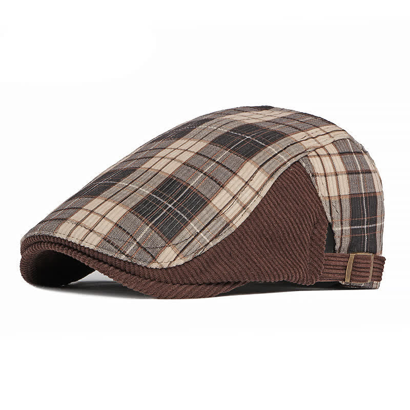 Plaid Corduroy Cotton Duckbill Visor Beret Hat - Coffee - Adjustable (21 5/8"-23 5/8") - image 12