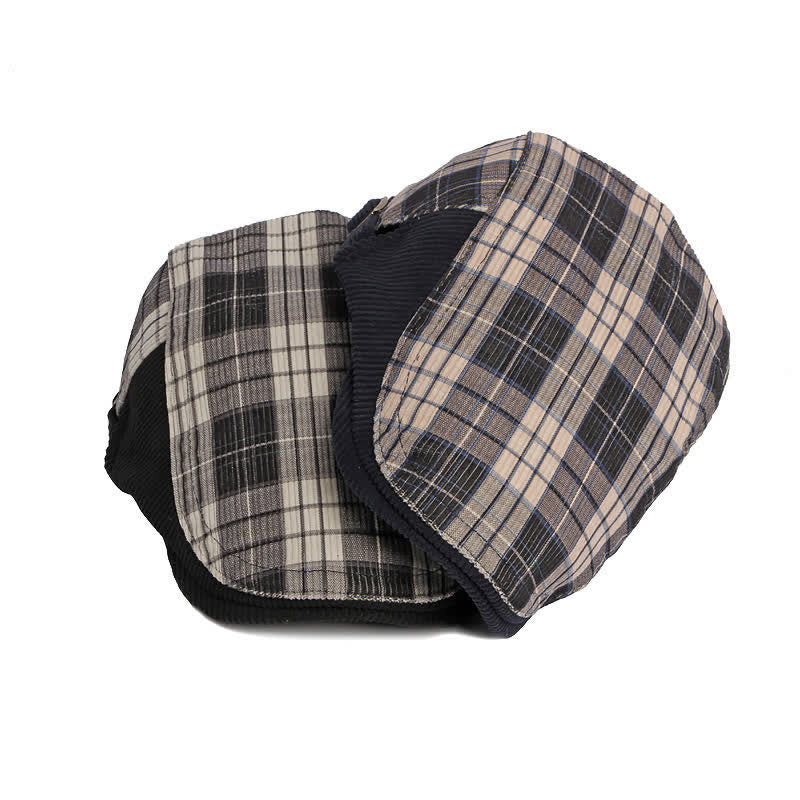 Plaid Corduroy Cotton Duckbill Visor Beret Hat - image 3