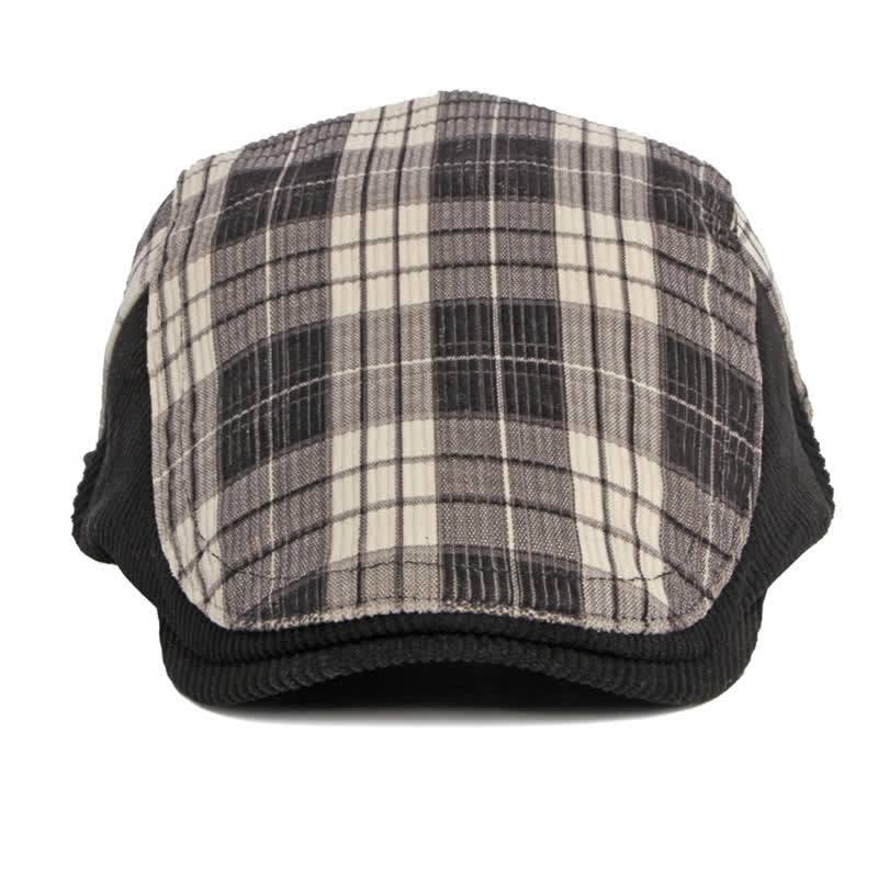 Plaid Corduroy Cotton Duckbill Visor Beret Hat - image 1