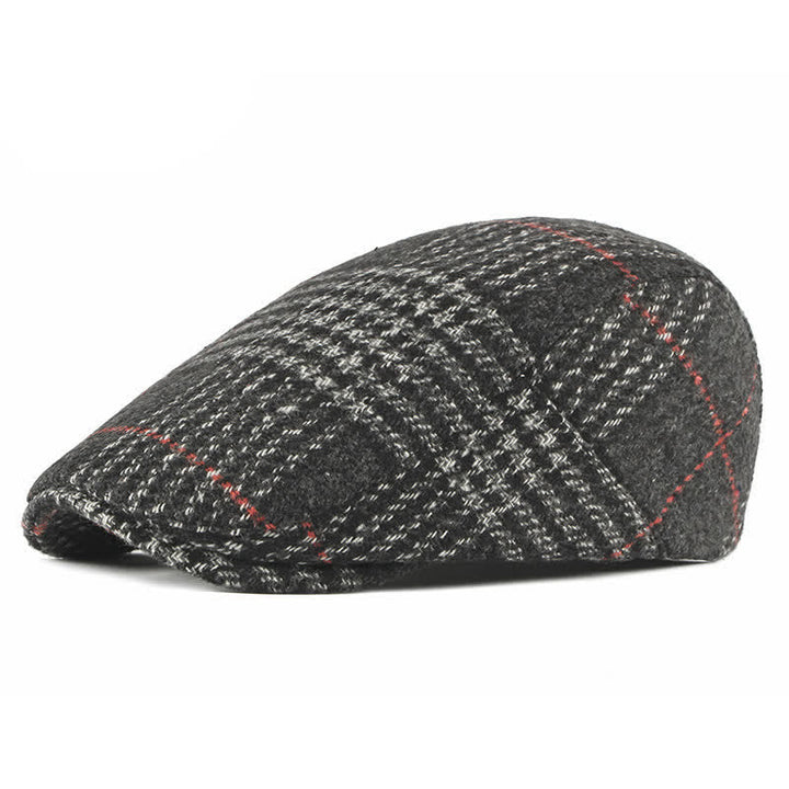 Vintage Striped Plaid Wool Blend Peaked Beret Hat - Dark Gray - Adjustable (21 1/4"-23 1/4") - image 4