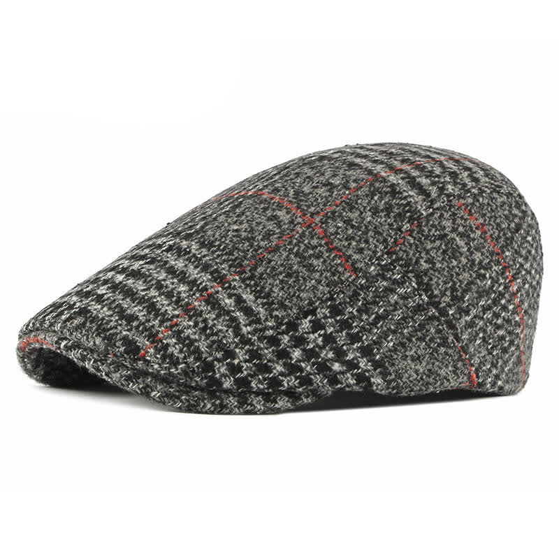 Vintage Striped Plaid Wool Blend Peaked Beret Hat - Gray - Adjustable (21 1/4"-23 1/4") - image 12