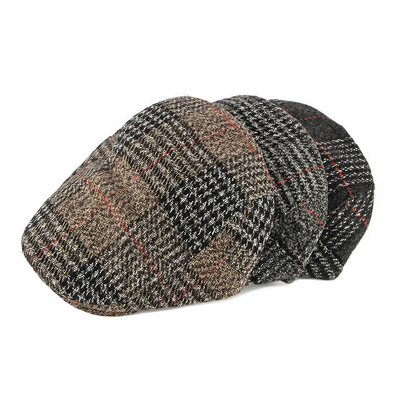 Vintage Striped Plaid Wool Blend Peaked Beret Hat - image 1