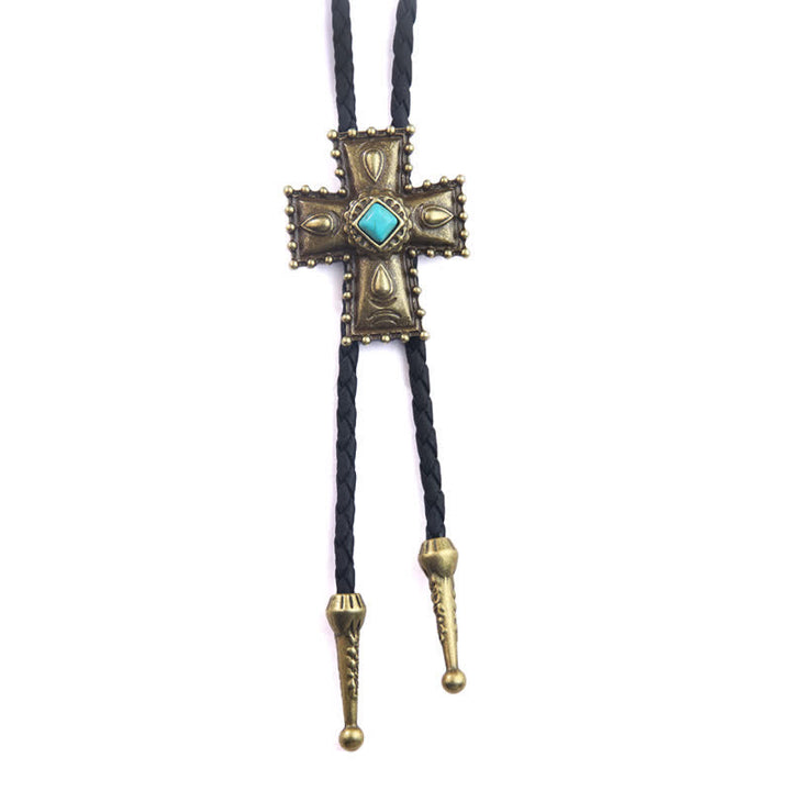 Cross Blue Artificial Stone Bolo Tie - Antique Bronze & Black - image 7