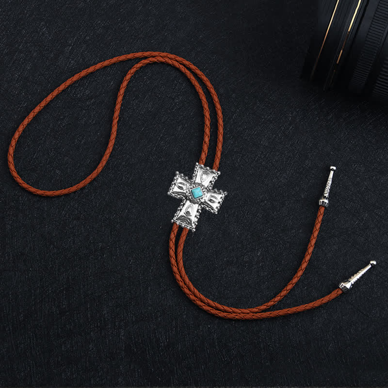 Cross Blue Artificial Stone Bolo Tie - image 2