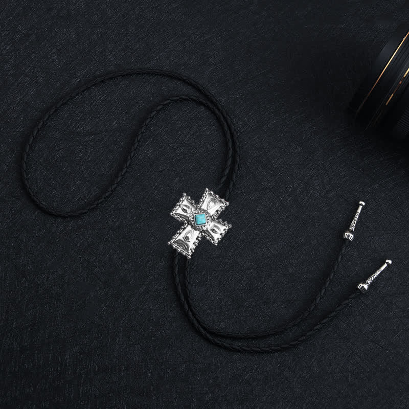 Cross Blue Artificial Stone Bolo Tie - image 5