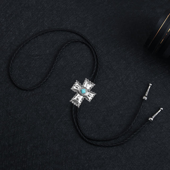 Cross Blue Artificial Stone Bolo Tie - image 5