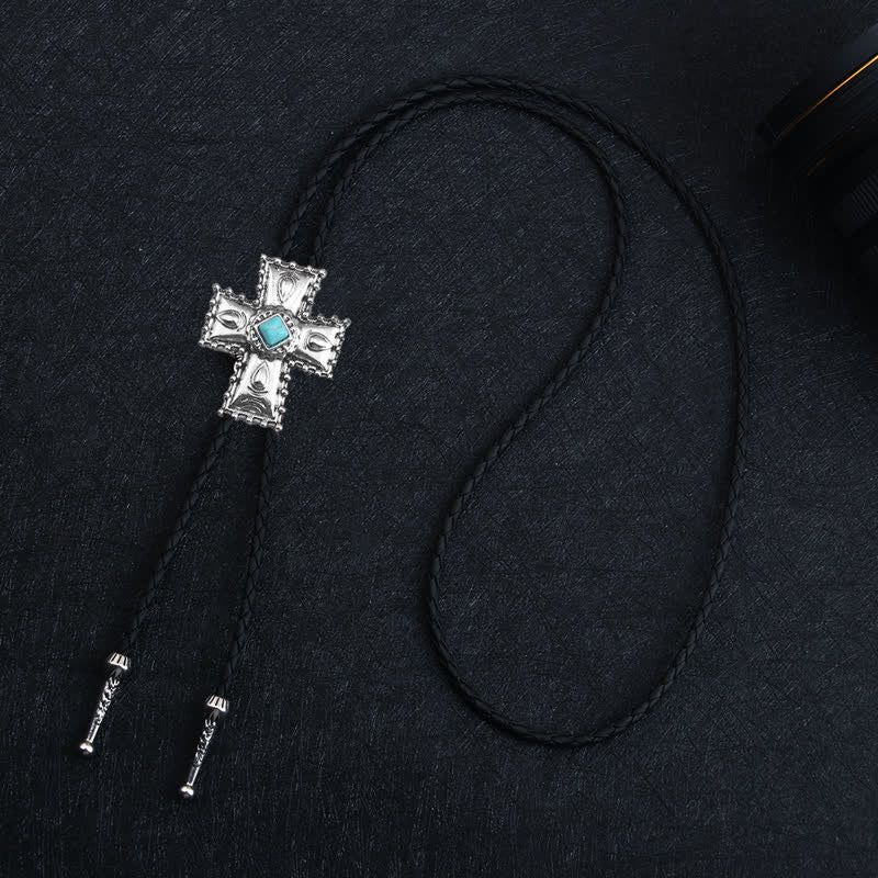 Cross Blue Artificial Stone Bolo Tie - image 4