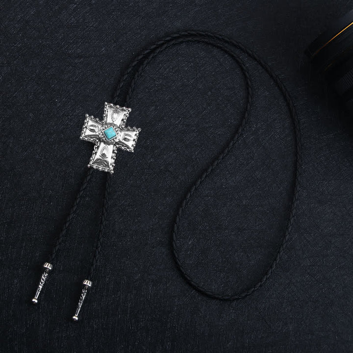 Cross Blue Artificial Stone Bolo Tie - image 4