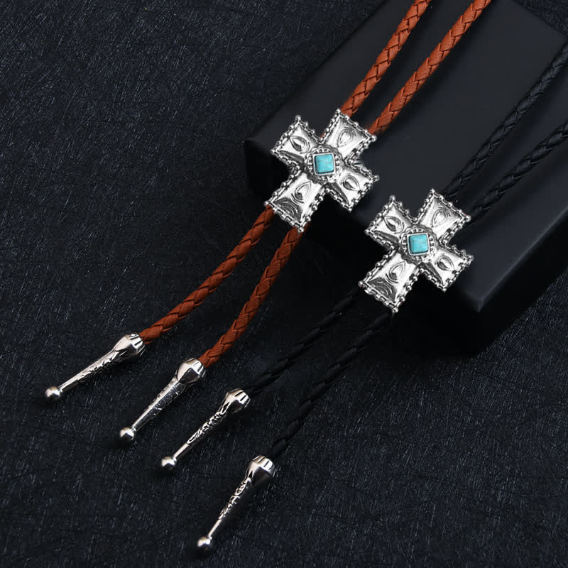 Cross Blue Artificial Stone Bolo Tie - image 0