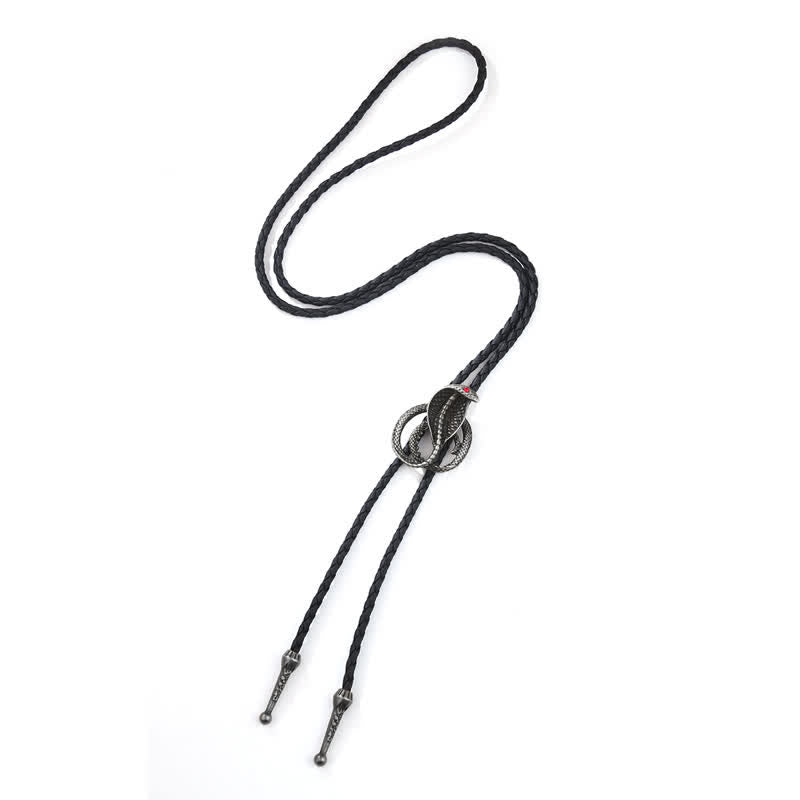 Western Punk Cobras Snake Bolo Tie - Antique Silver - image 3