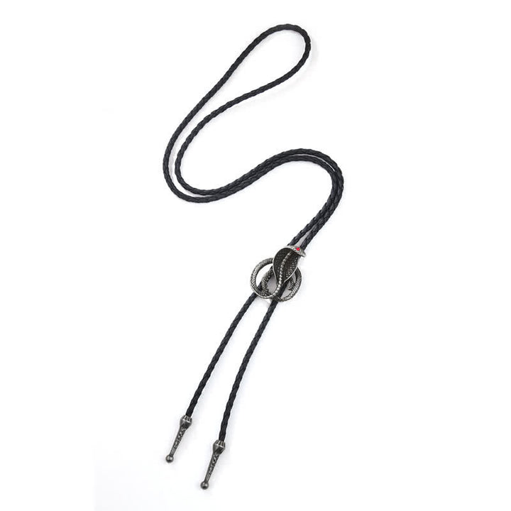 Western Punk Cobras Snake Bolo Tie - Antique Silver - image 3